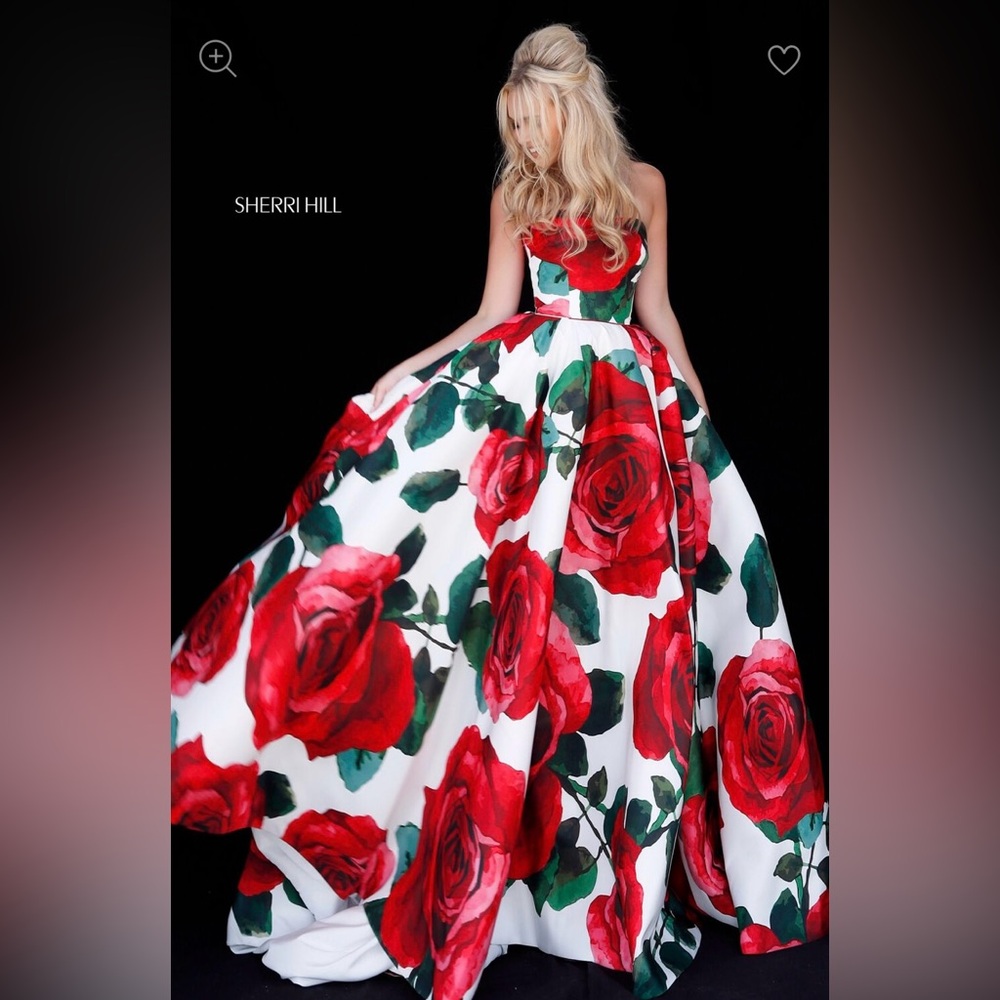 Sherri Hill Red and White Floral Prom Dress ROSES - Picture 6 of 16